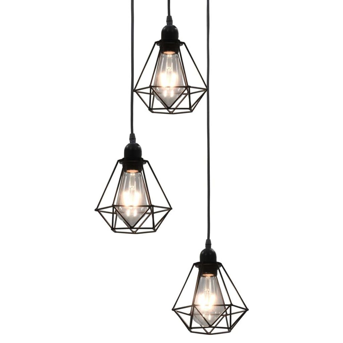 Loftlampe med diamantdesign 3 x E27-pærer sort