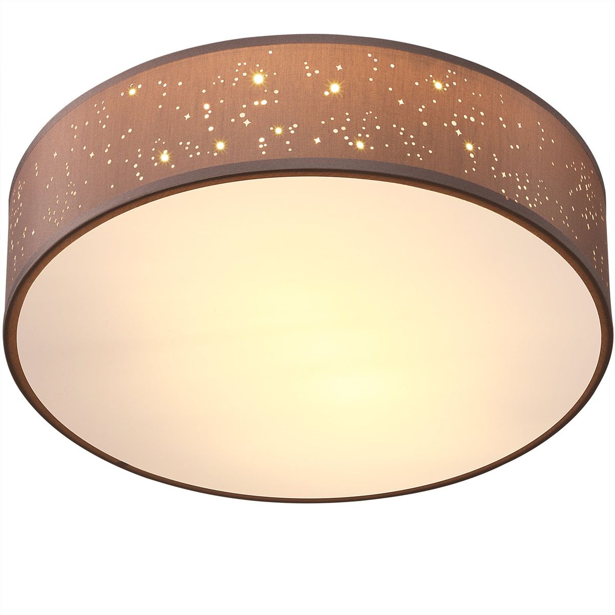 Loftslampe taupe stof Ø38cm stjernehimmel