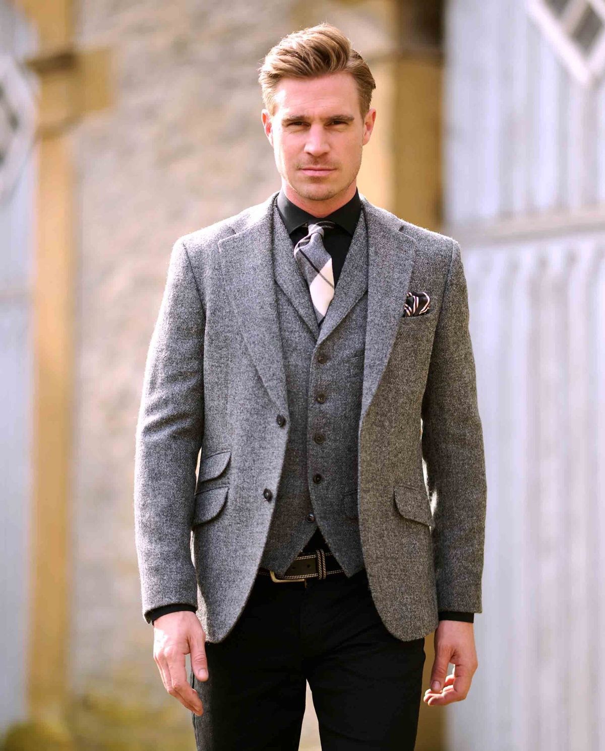 London tweed blazer, Harris Tweed, antracitgrå melange - 102 EU