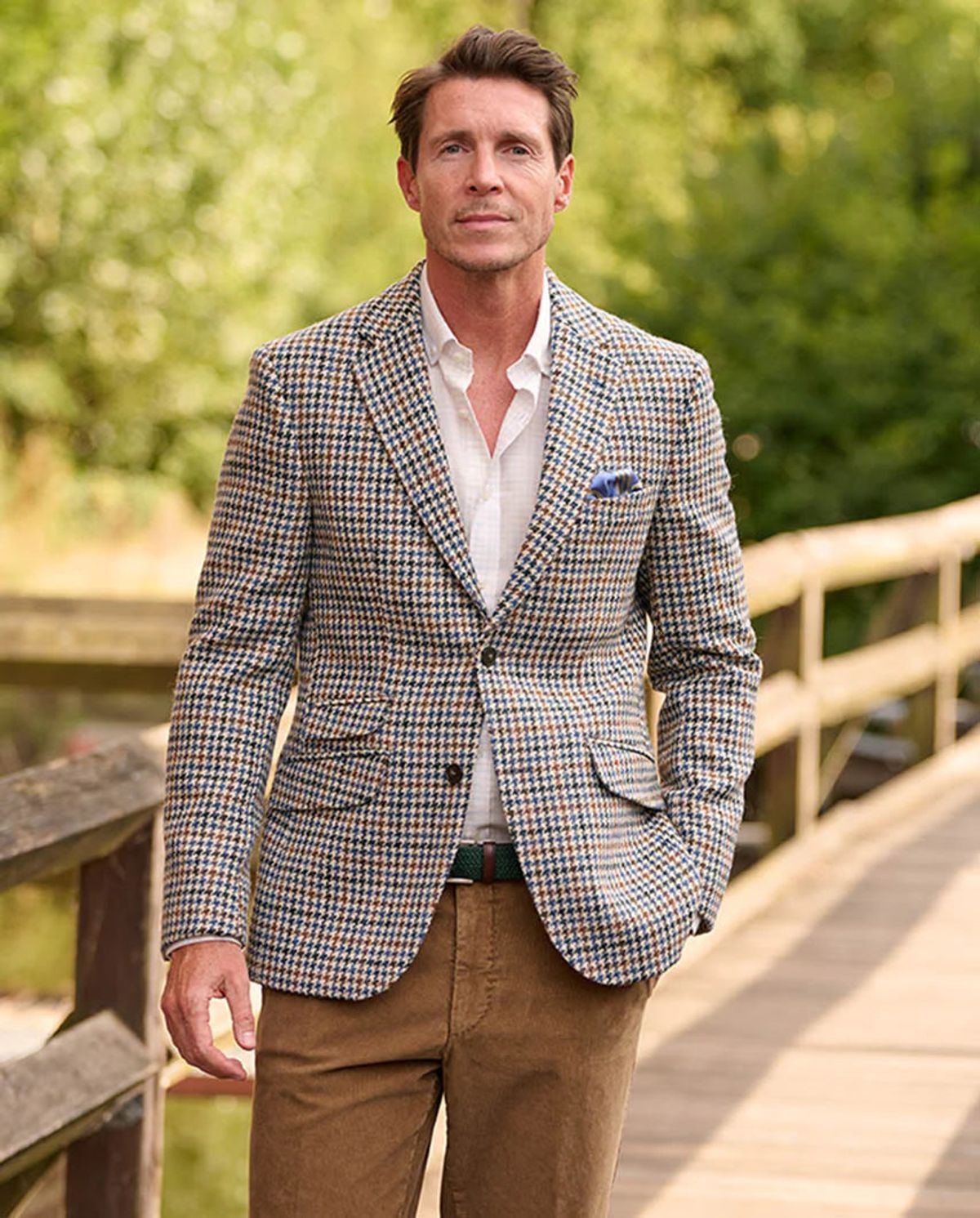 London tweed blazer, Harris Tweed, creme houndstooth mønster - 102 EU