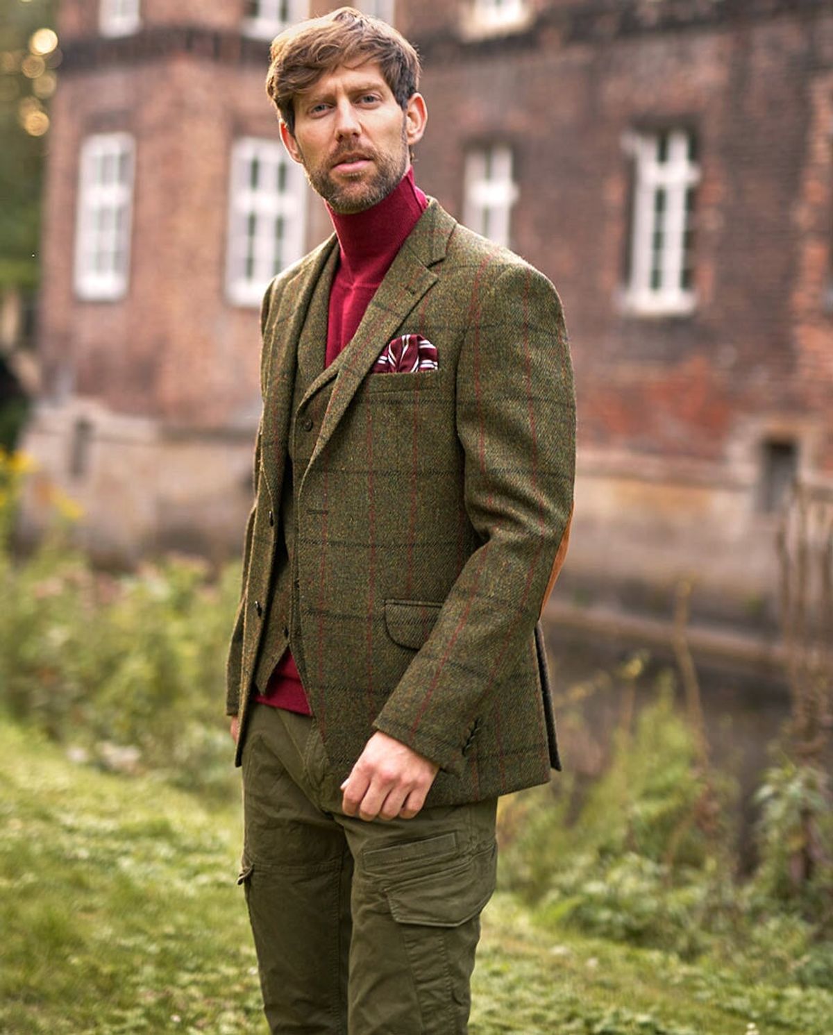 London tweed blazer, Harris Tweed, grøn med rød overtern - 102 EU