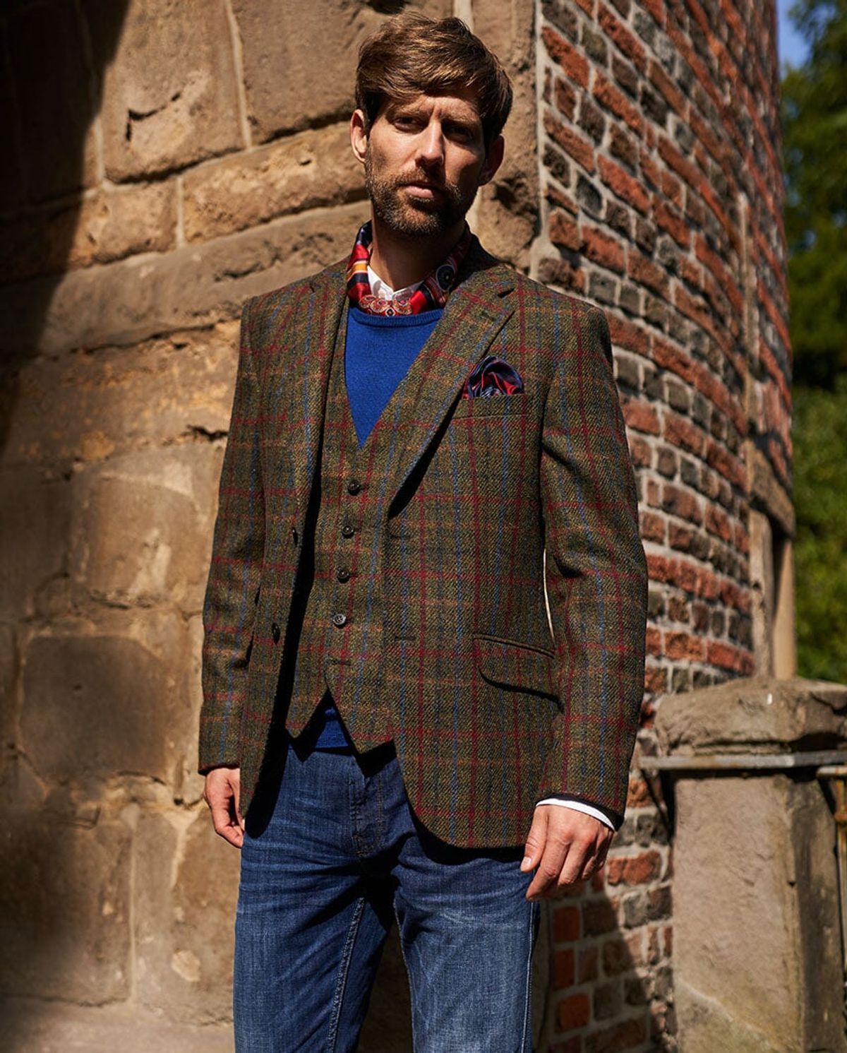 London tweed blazer, Harris Tweed, rød/blå tern - 102 EU