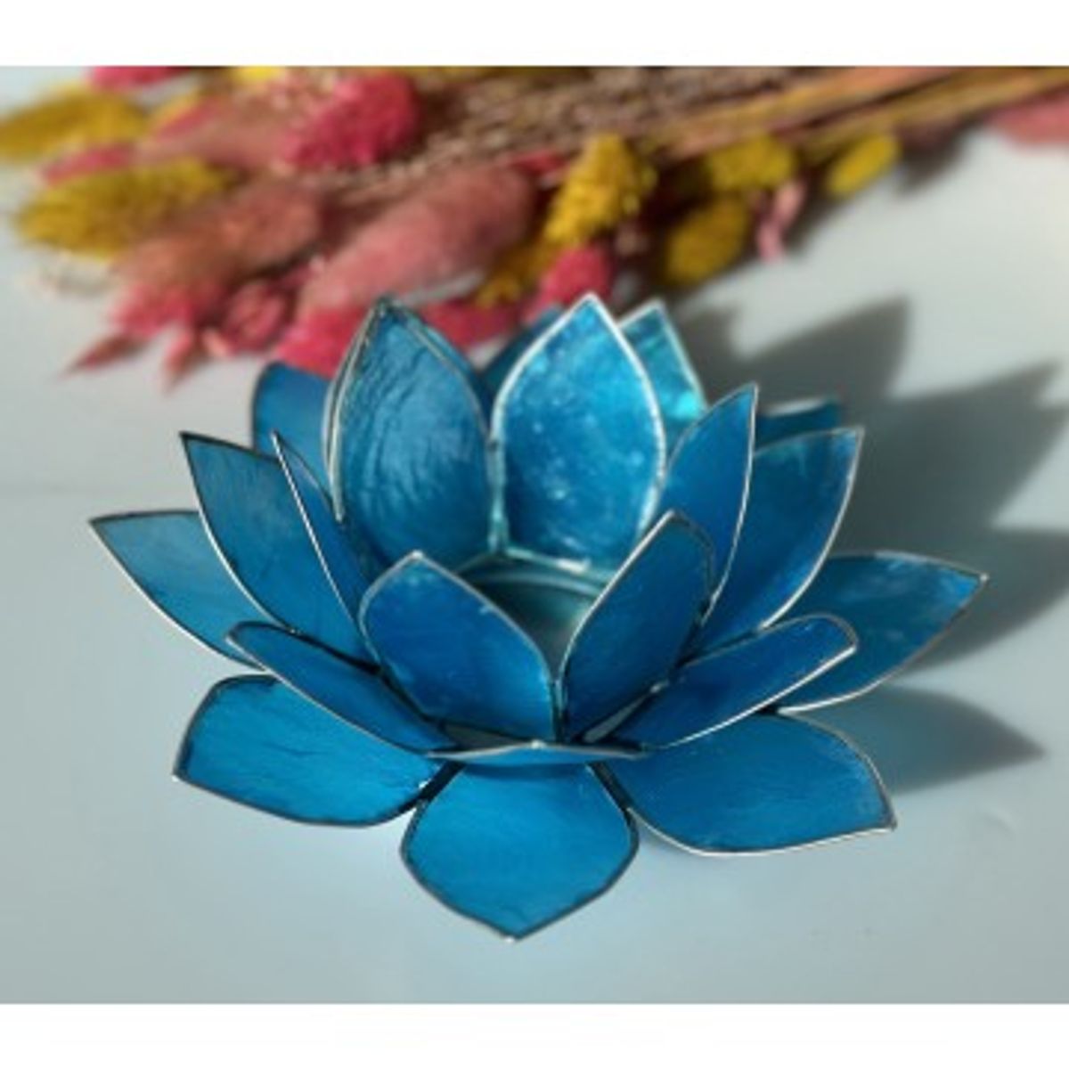 Lotus lysestage Blå / Sølv 13,5 cm - Lotus Lysestager - GodKarmaShop