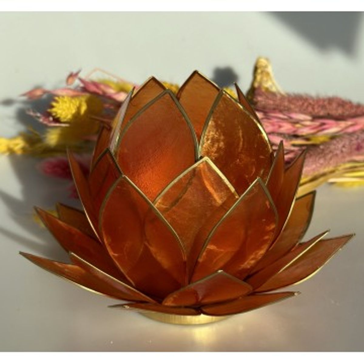 Lotus lysestage Orange / Guld - Lotus Lysestager - GodKarmaShop