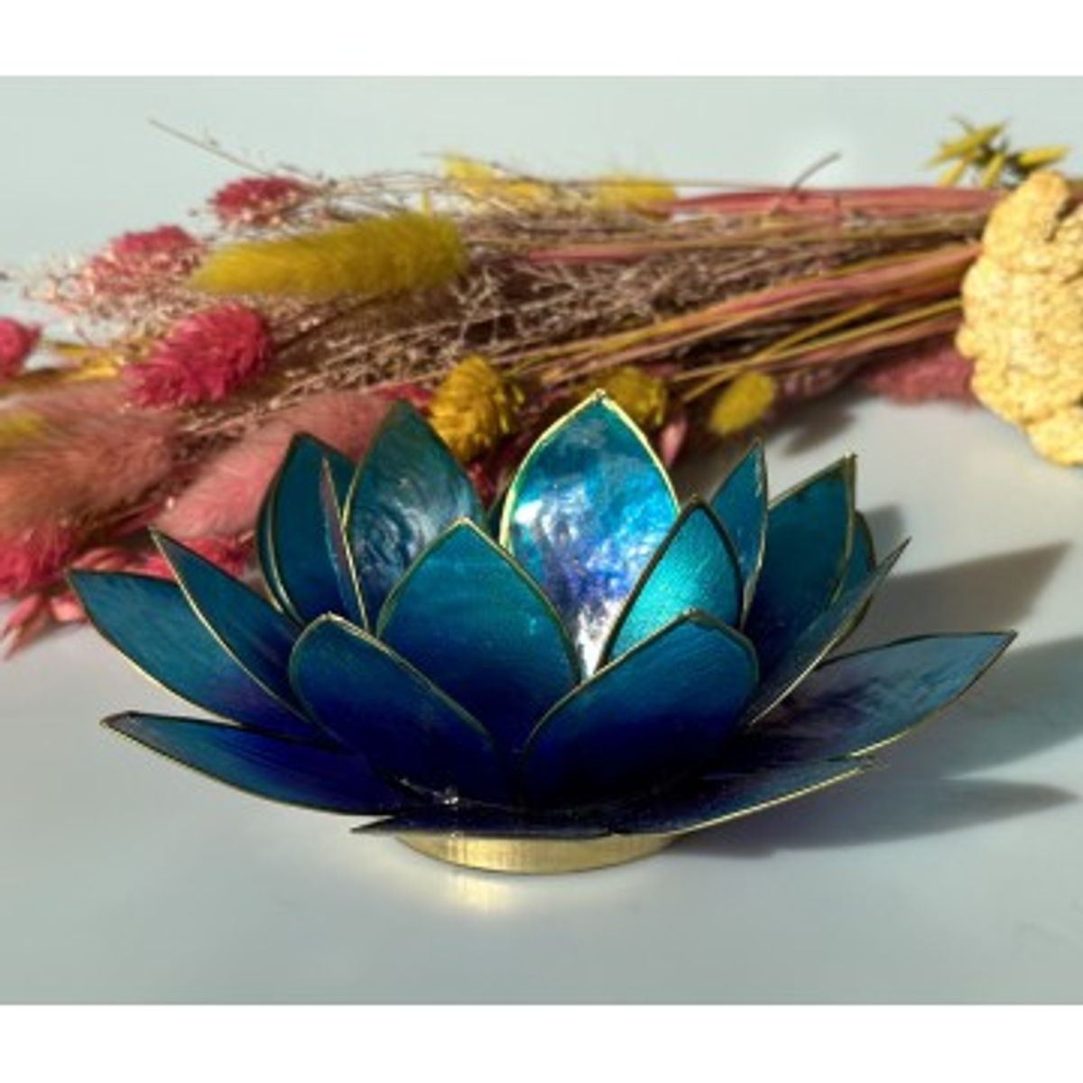 Lotus lysestage violet - blå / guld 13,5 cm - Lotus Lysestager - GodKarmaShop