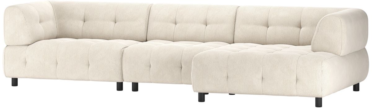 Louis, Chaiselong sofa, højrevendt, lysegrå, fløjl, H73x120x334 cm