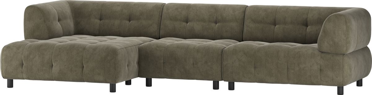 Louis, Chaiselong sofa, venstrevendt, grøn, fløjl, H73x120x334 cm