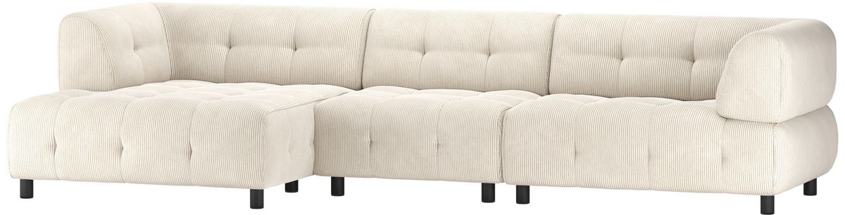 Louis, Chaiselong sofa, venstrevendt, lysegrå, fløjl, H73x120x334 cm