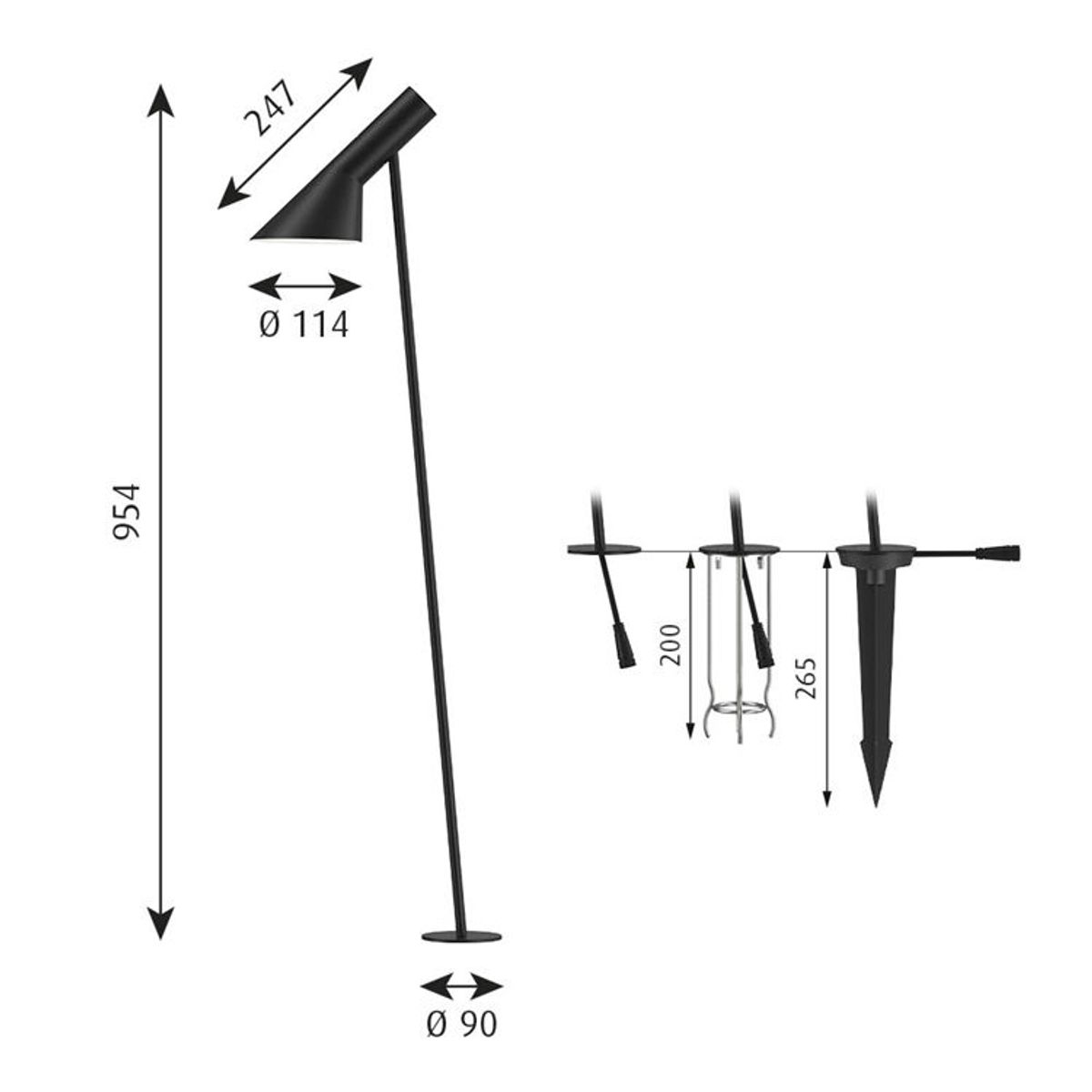 Louis Poulsen AJ Garden Pullert Høj 6.5W LED 2700K Spyd u/adapter