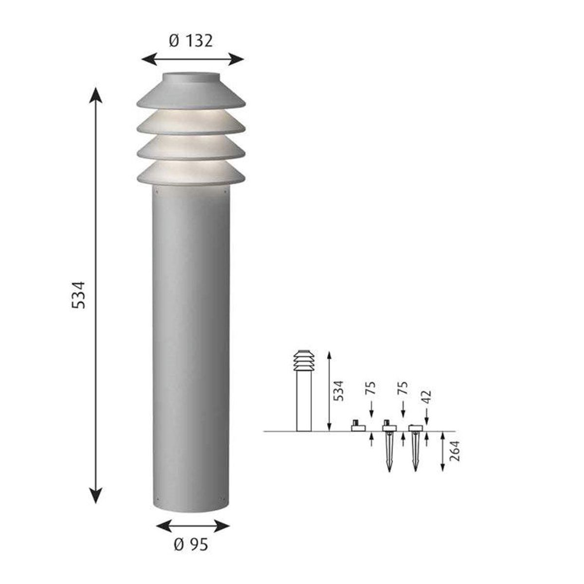 Louis Poulsen Bysted Garden Pullert Lav Fodplade u/adaptor Alu