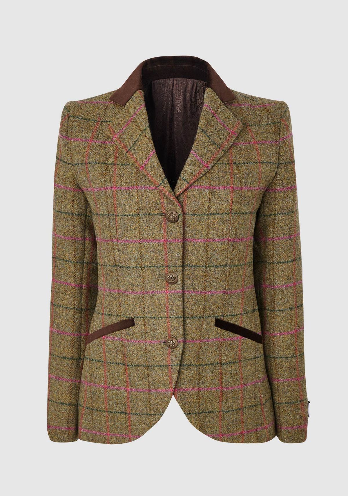 Louise Jacket Yorkshire Tweed, gulgrøn m. pink tern - 10 (S)