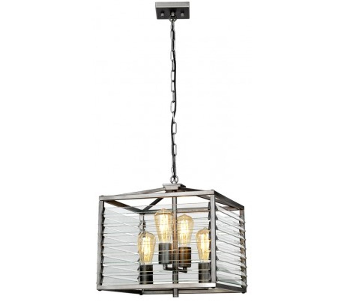 Louvre Loftlampe i glas og stål H49 - 202 cm 4 x E27 - Gun metal/Klar