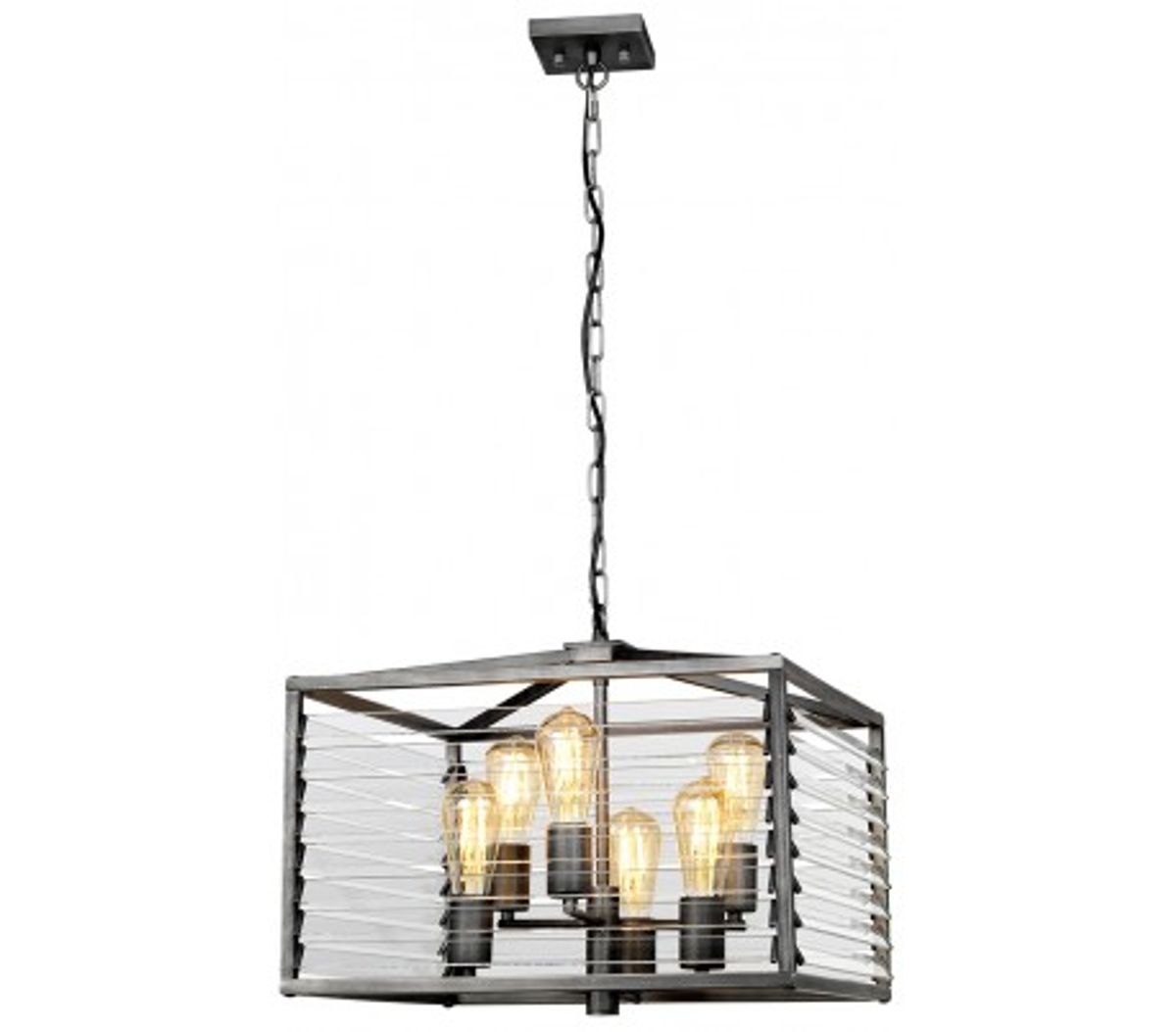 Louvre Loftlampe i glas og stål H49 - 352 cm 6 x E27 - Gun metal/Klar