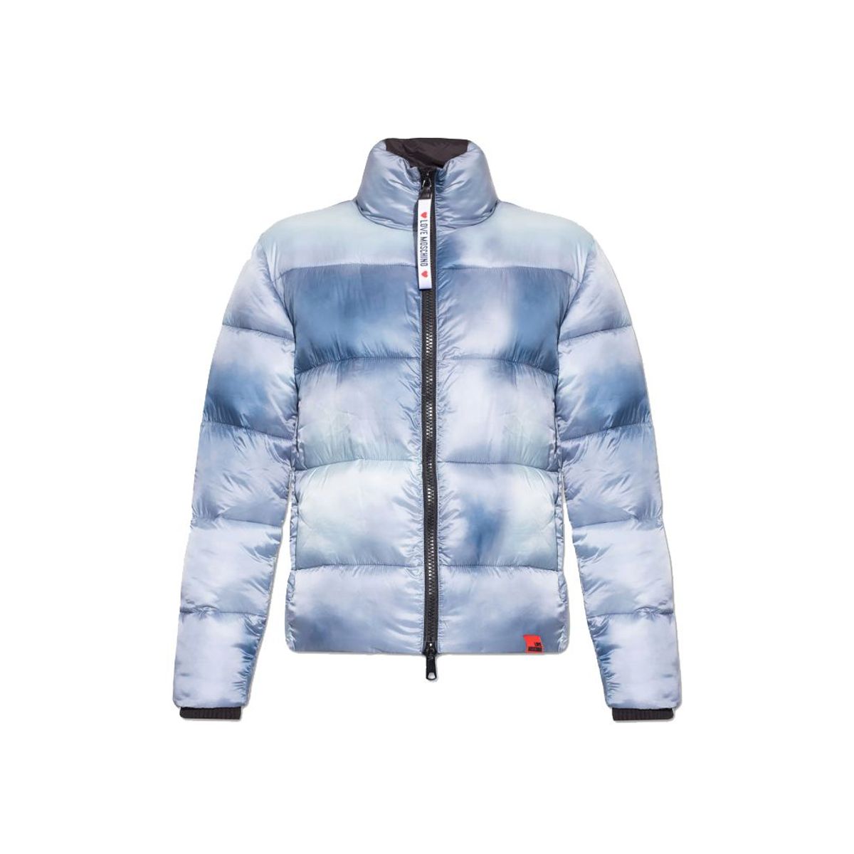 Love Moschino Chic Light Blue Down Jacket with Logo Patch