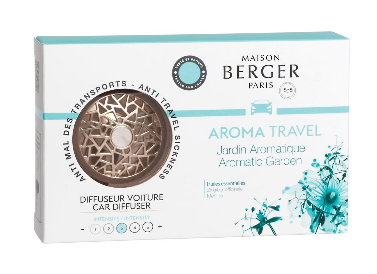 LUFTFRISKER TIL BIL & DUFTEN AROMA TRAVEL MOD KØRESYGE - DIFFUSER & REFILL - Car diffuser / duft til bil - Maison Berger Paris - StudioBuus