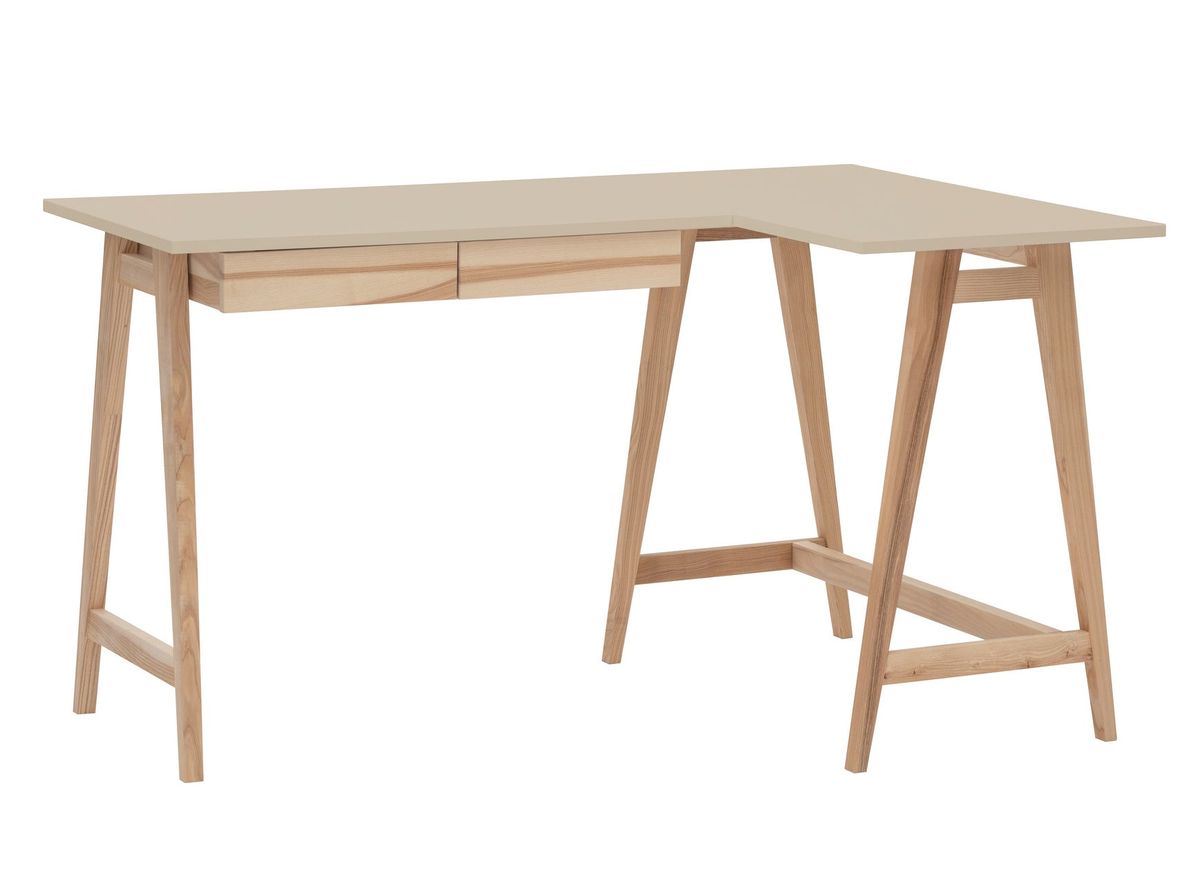 LUKA Asketræ Hjørneskrivebord B135cm x D85cm Brun Beige Højre Side