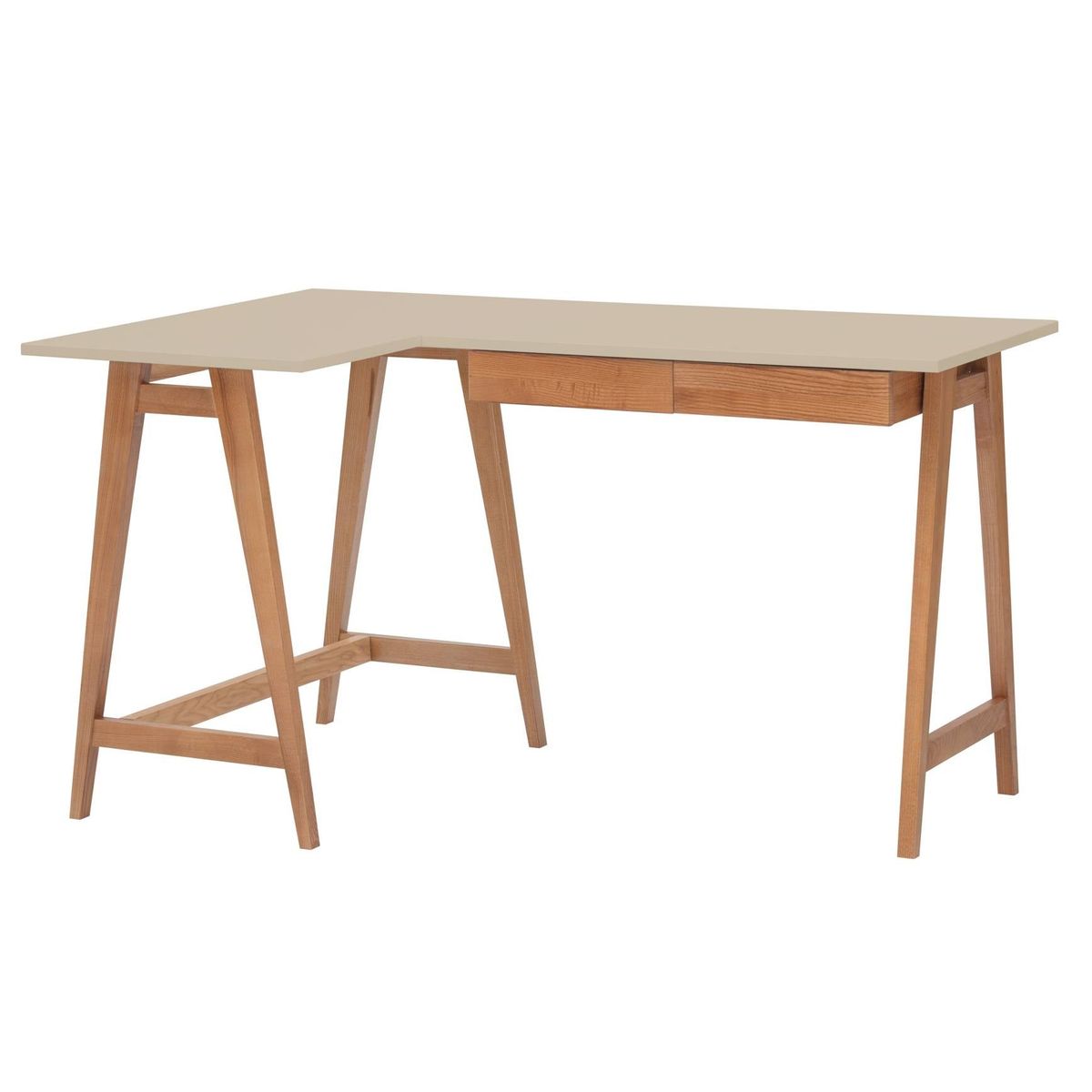 LUKA Hjørneskrivebord B 135cm x D 85cm Brun Beige Eg Venstre Side