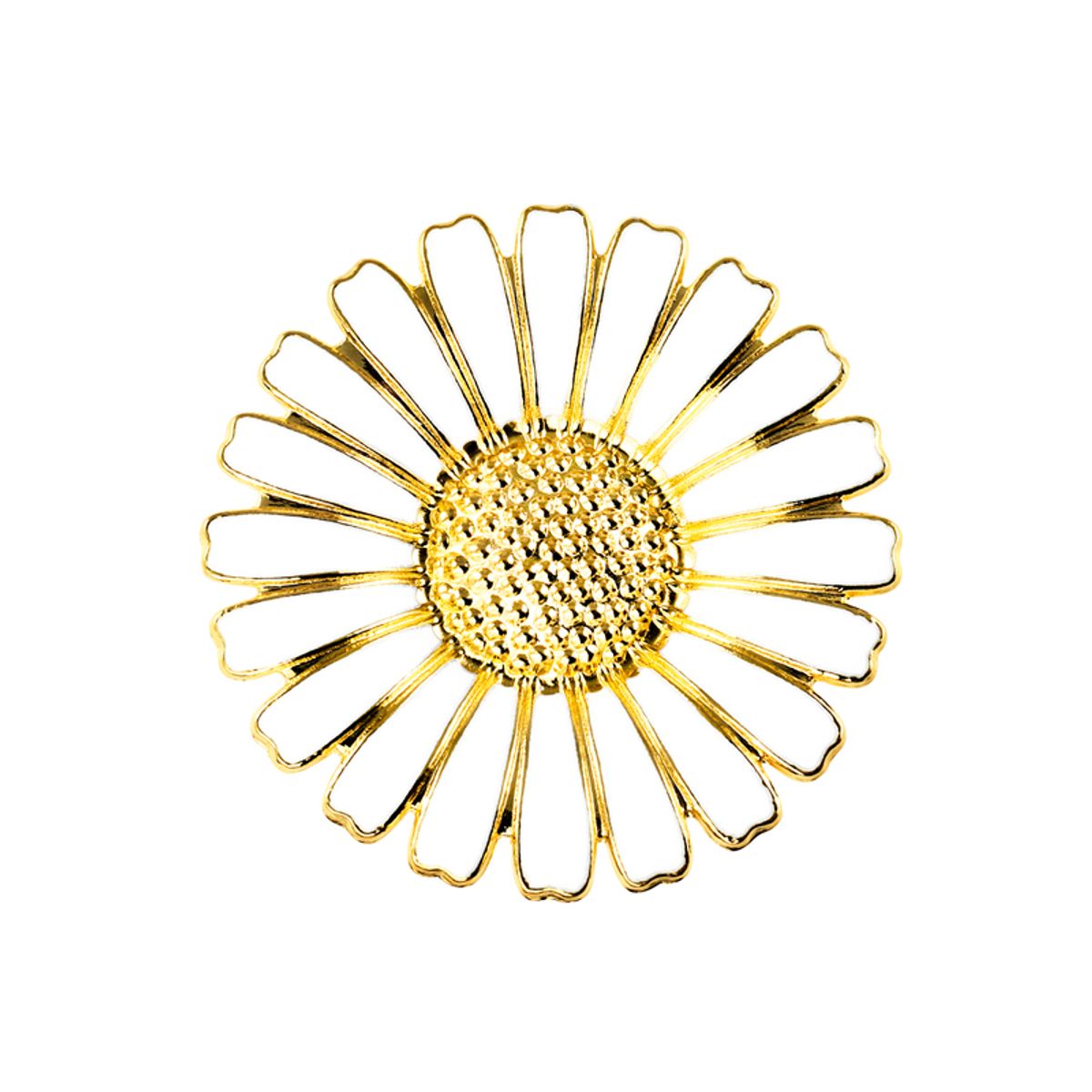 Lund Copenhagen Marguerit Broche Forgyldt med hvide blade 36mm