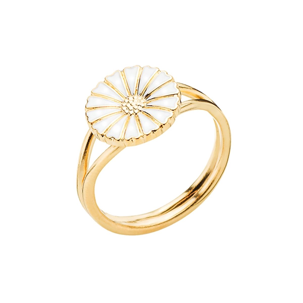 Lund Copenhagen Marguerit Ring forgyldt med hvid emalje, 11 mm