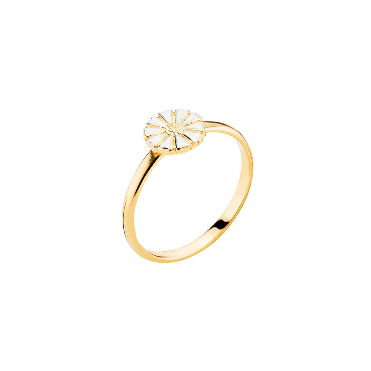 Lund Copenhagen Marguerit Ring forgyldt med hvid emalje, 7,5 mm