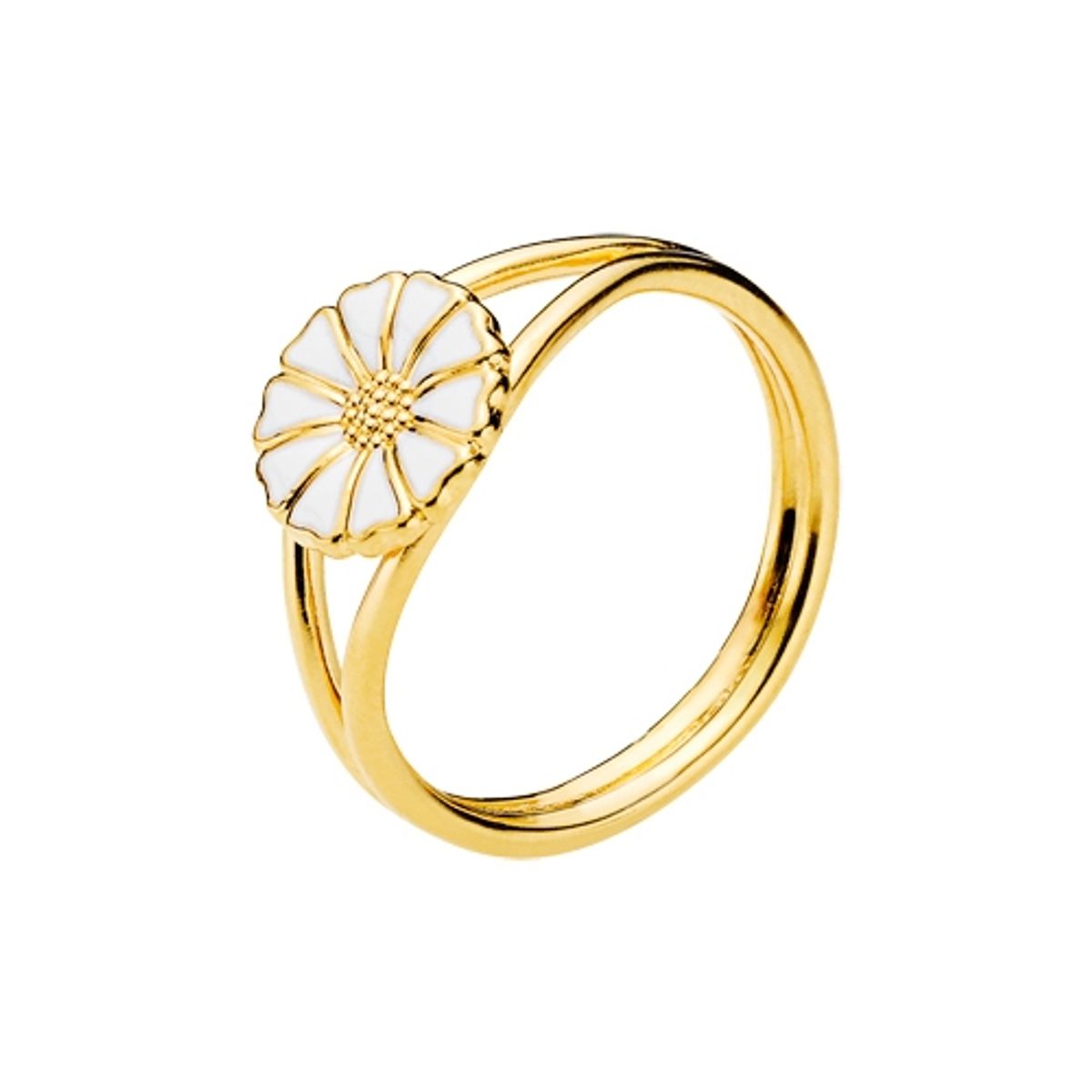 Lund Copenhagen Marguerit Ring forgyldt med hvid emalje, 9 mm