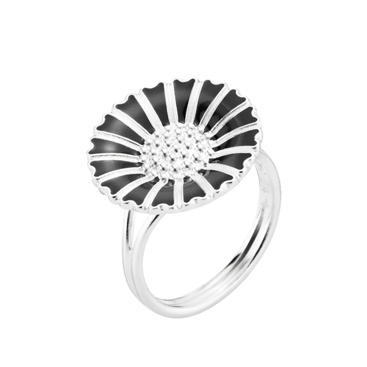 Lund Copenhagen Marguerit Ring sølv med sort emalje, 18 mm