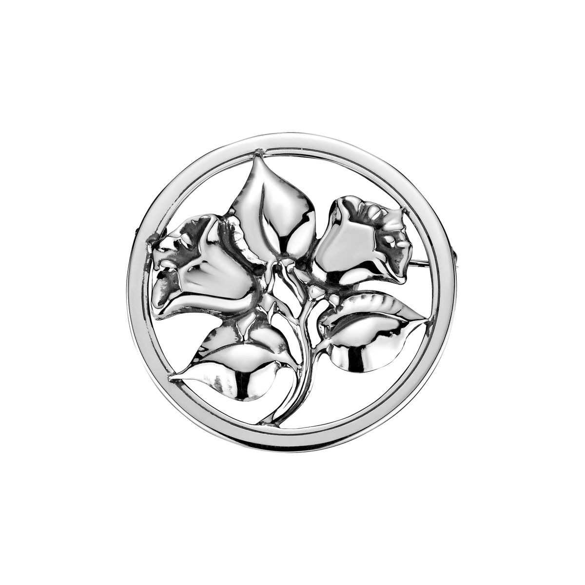 Lund Copenhagen sølv broche med blomst, Ø 42 mm