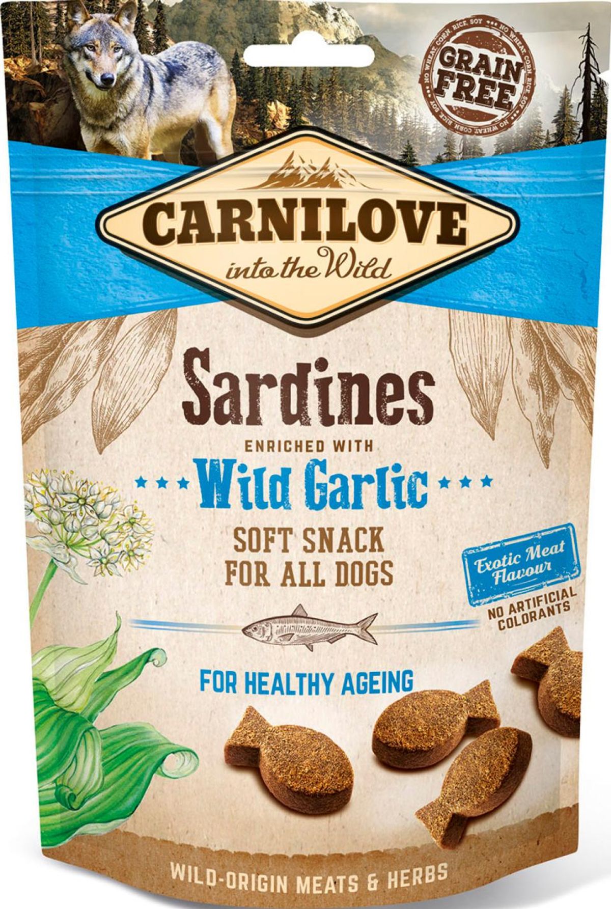 Lupus - Carnilove Semi Moist Snack Sardines & Hvidløg 200g - Hundegodbidder