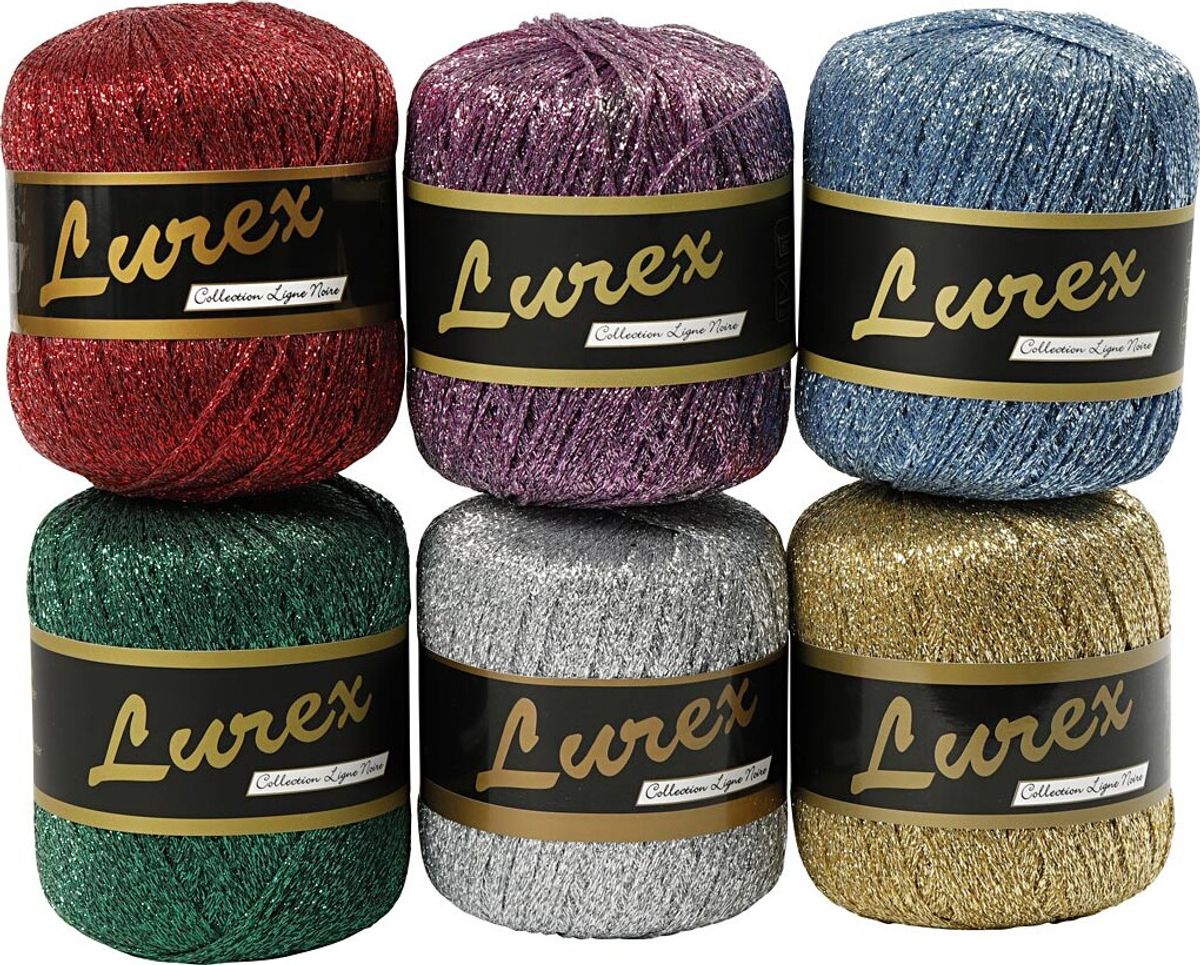 Lurex Garn - L 160 M - Assorterede Farver - 6x25 G