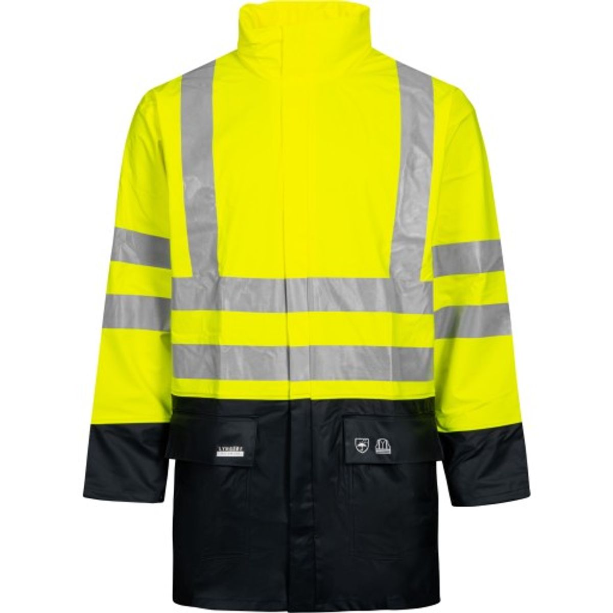 Lyngsøe PU regnjakke, High-Vis gul/marine, klasse 3, str. 3XL