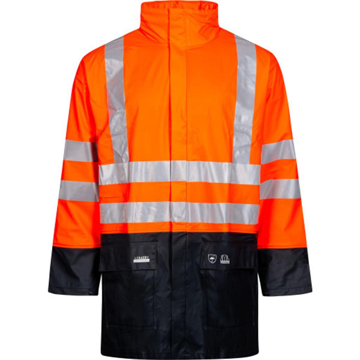 Lyngsøe PU regnjakke, High-Vis orange/marine, klasse 3, str. 4XL