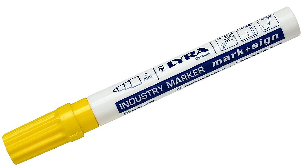 Lyra Industri marker 3mm gul med hurtigttørrende maling og indvendig kugle