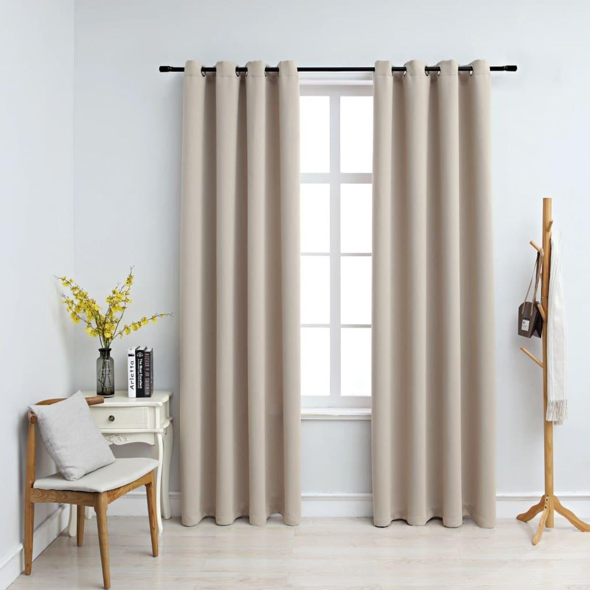 Lysdæmpende gardiner 2 stk. med metalringe 140 x 225 cm beige