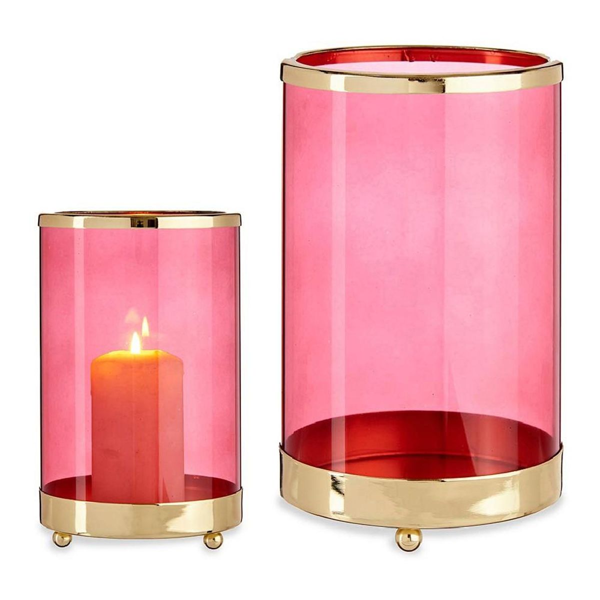 Lyseholder Pink Gylden Cylinder Metal Glas (12,2 x 19,5 x 12,2 cm)