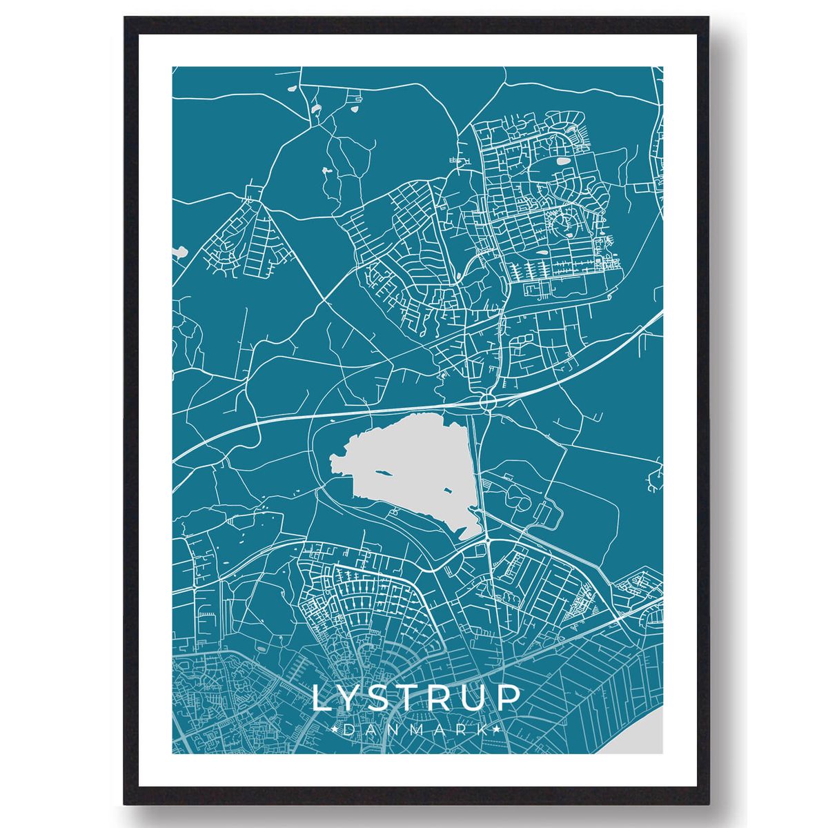 Lystrup by plakat - blå (Størrelse: M - 30x40cm)