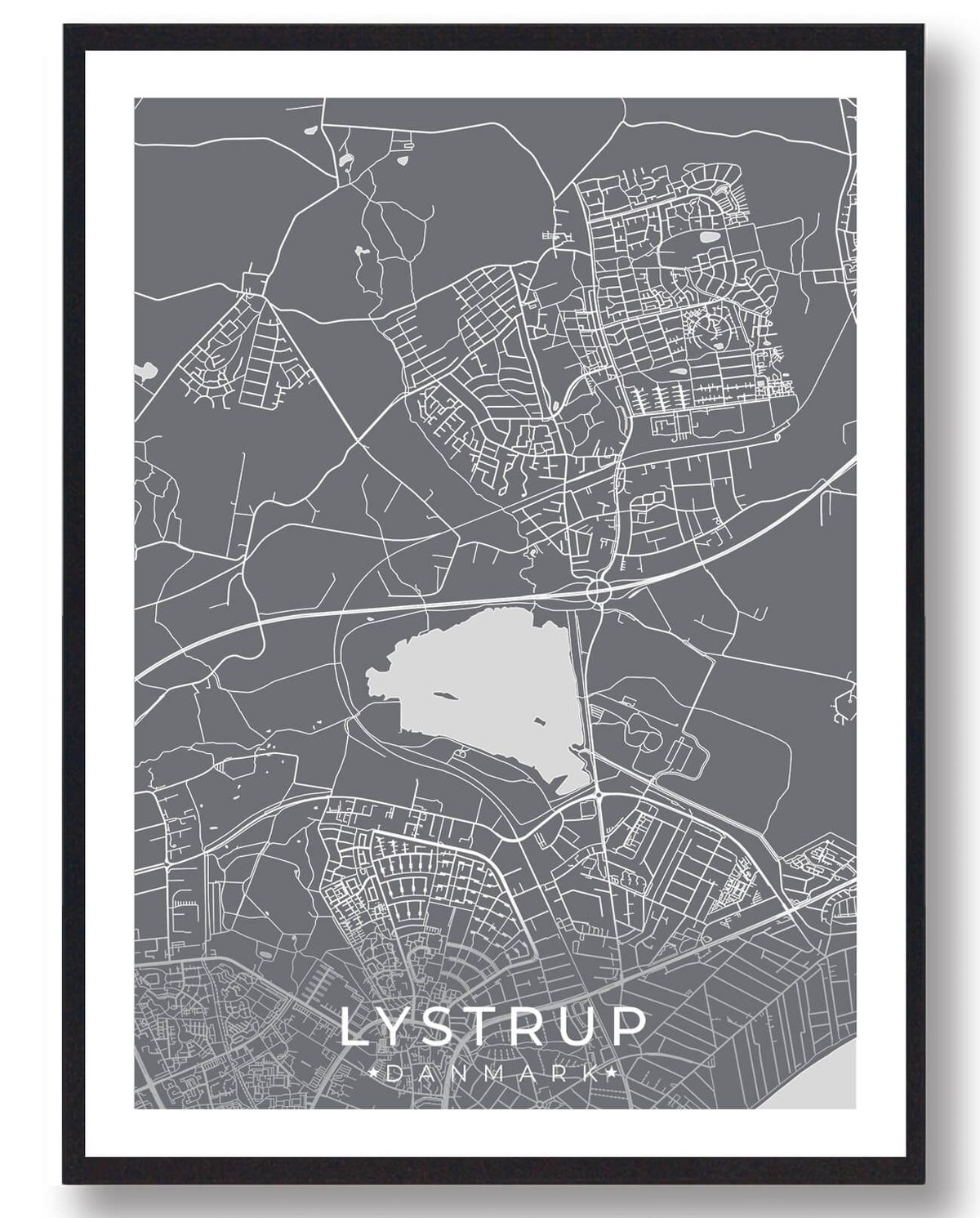 Lystrup by plakat - grå (Størrelse: L - 50x70cm (B2))