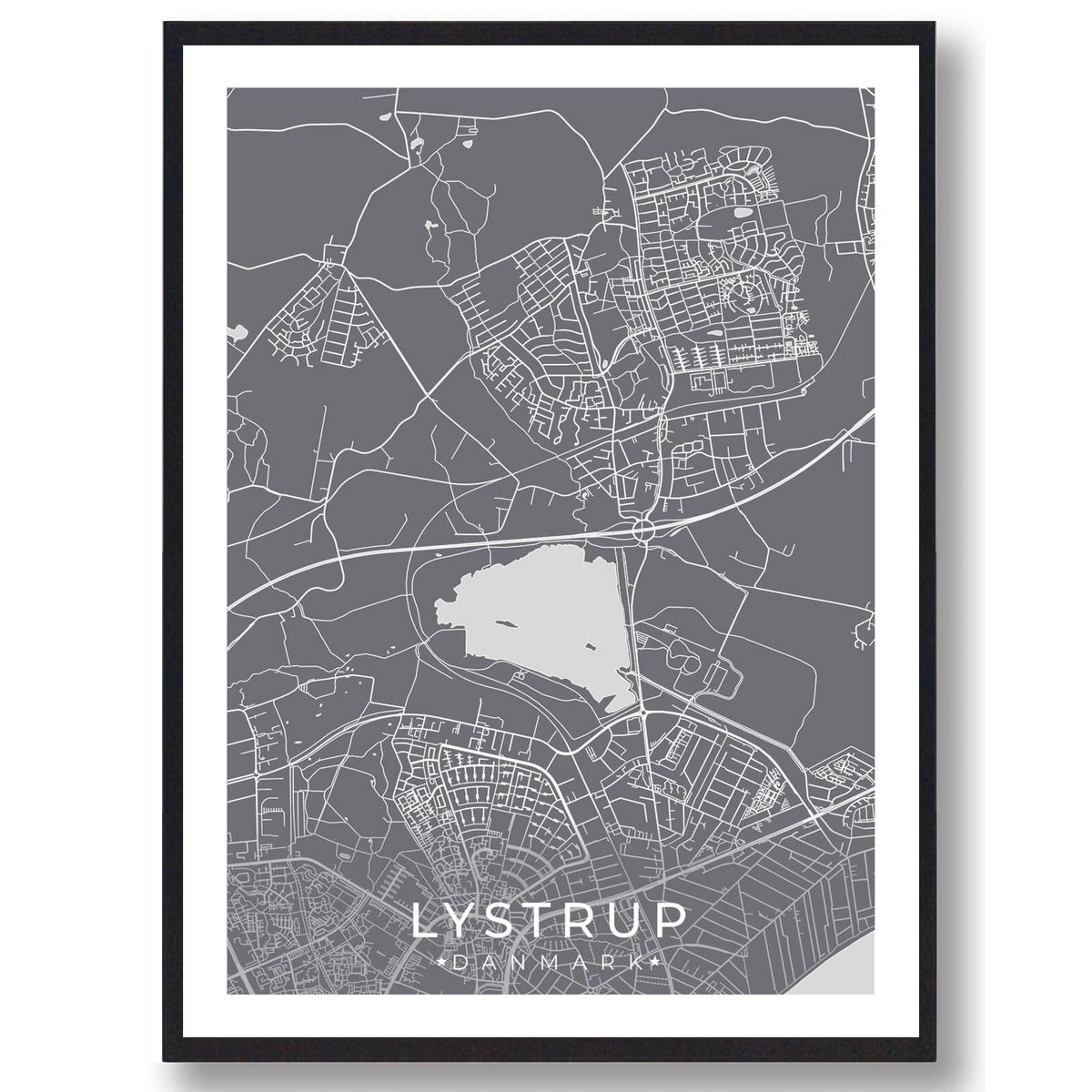 Lystrup by plakat - grå (Størrelse: M - 30x40cm)