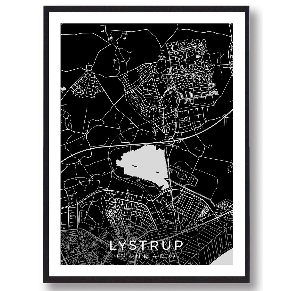 Lystrup by plakat - sort (Størrelse: M - 30x40cm)