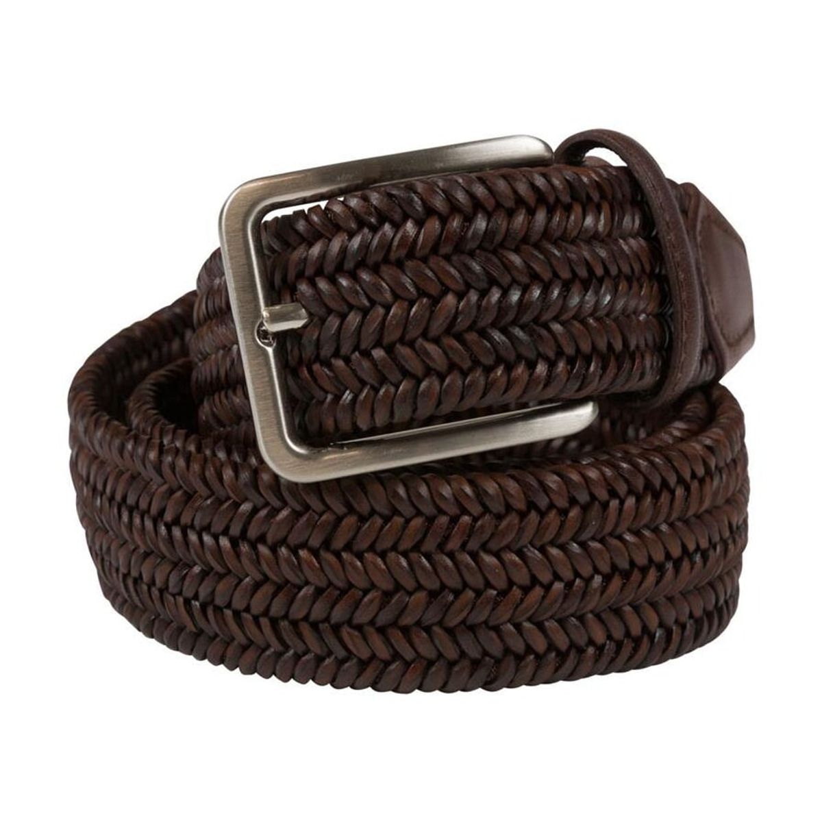 Læderbælte Braided Leather, flettet, elastisk, cognac brun - 100 cm