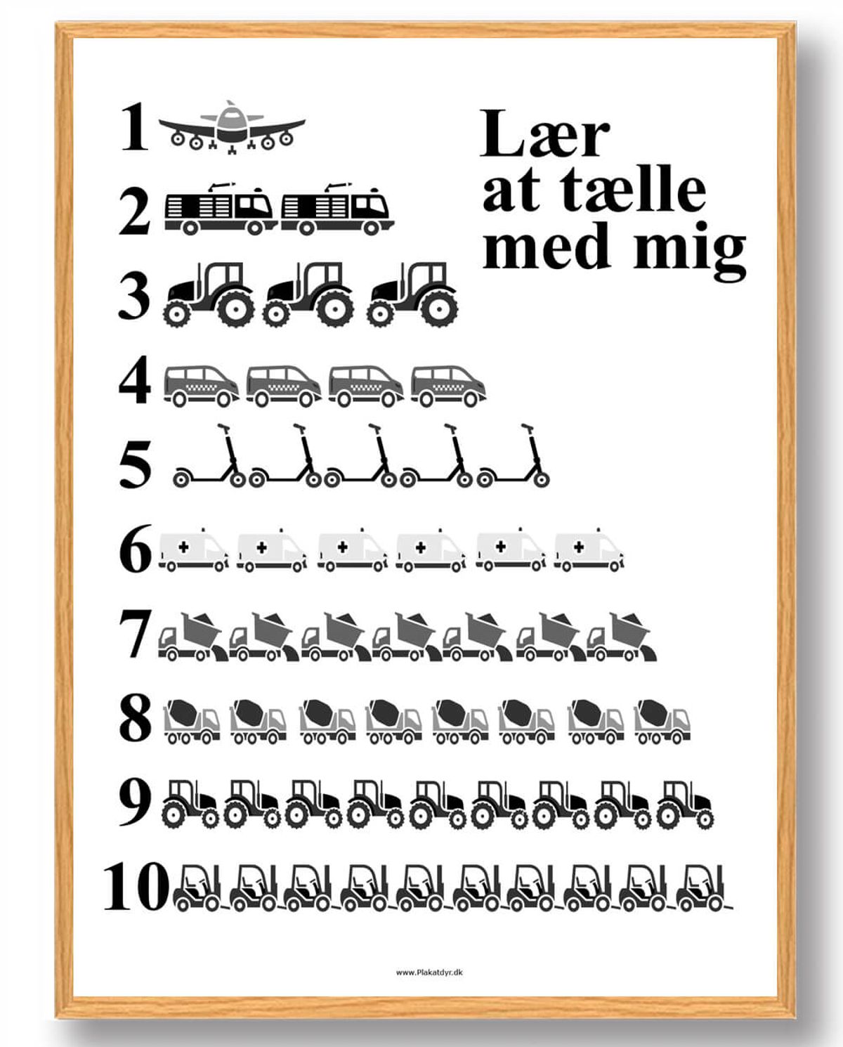 Lær at tælle biler - plakat (Størrelse: L - 50x70cm (B2))