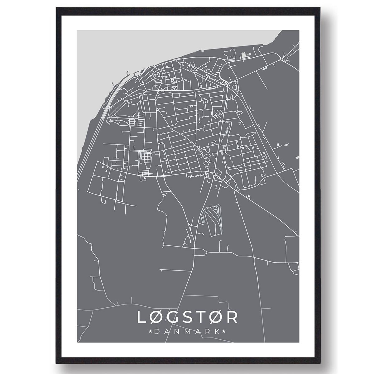 Løgstør by plakat - grå (Størrelse: XS - 15x21cm (A5))