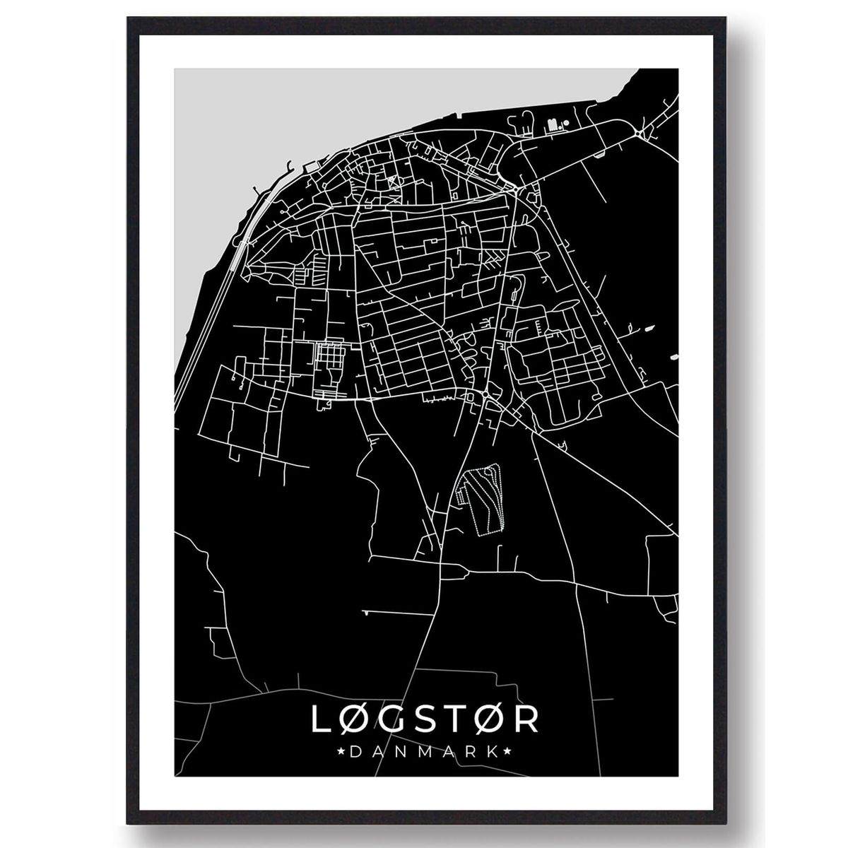 Løgstør by plakat - sort (Størrelse: M - 30x40cm)