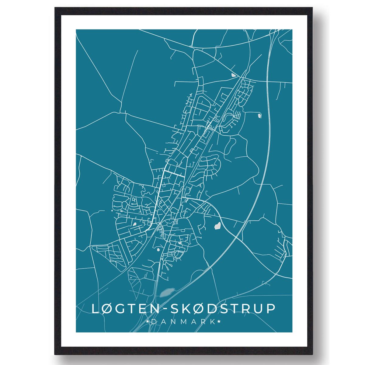 Løgten Skødstrup by plakat - blå (Størrelse: S - 21x29,7cm (A4))