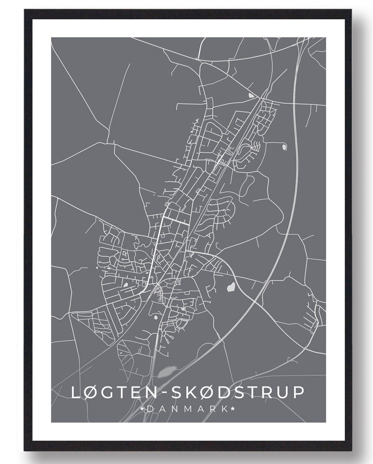 Løgten Skødstrup by plakat - grå (Størrelse: L - 50x70cm (B2))