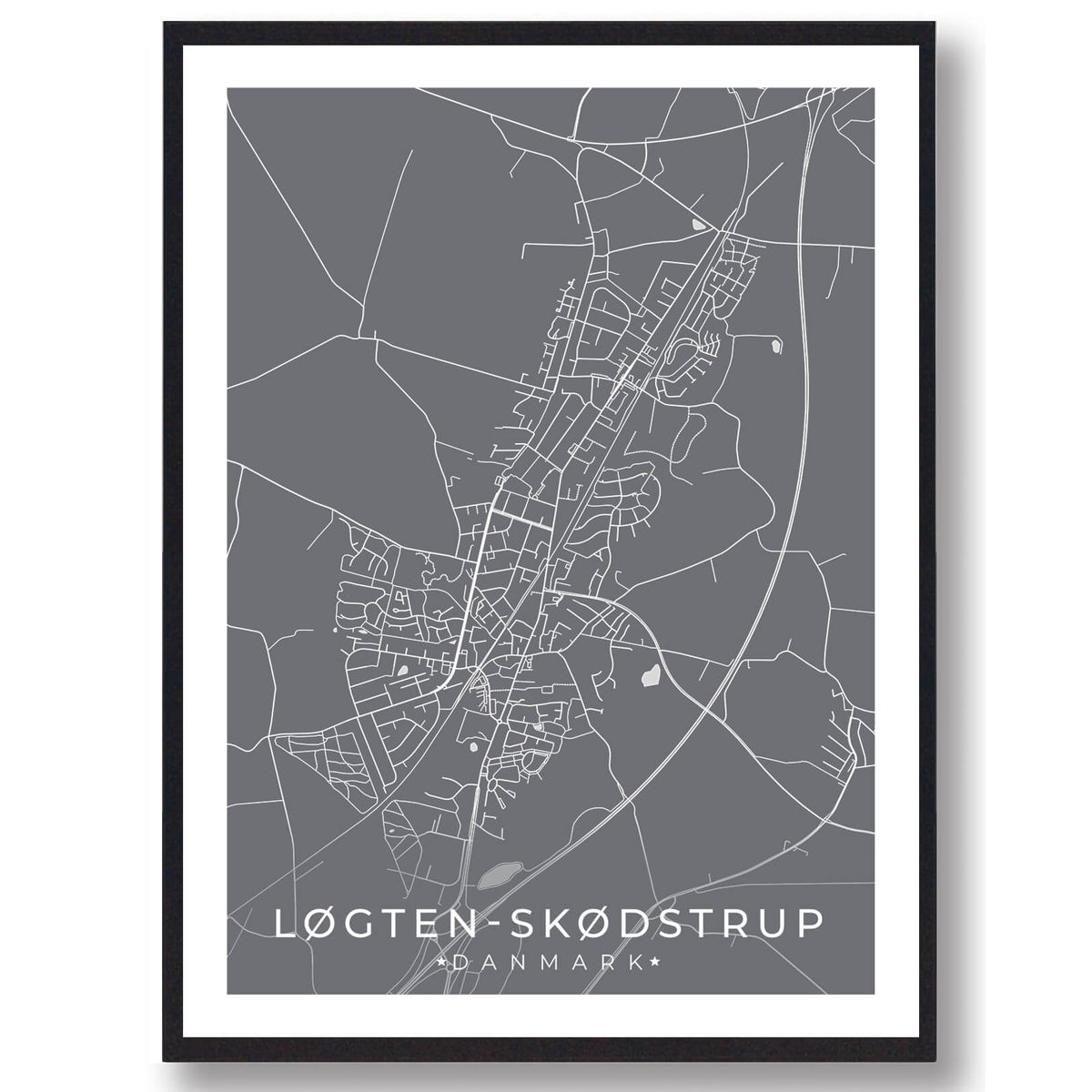 Løgten Skødstrup by plakat - grå (Størrelse: XS - 15x21cm (A5))