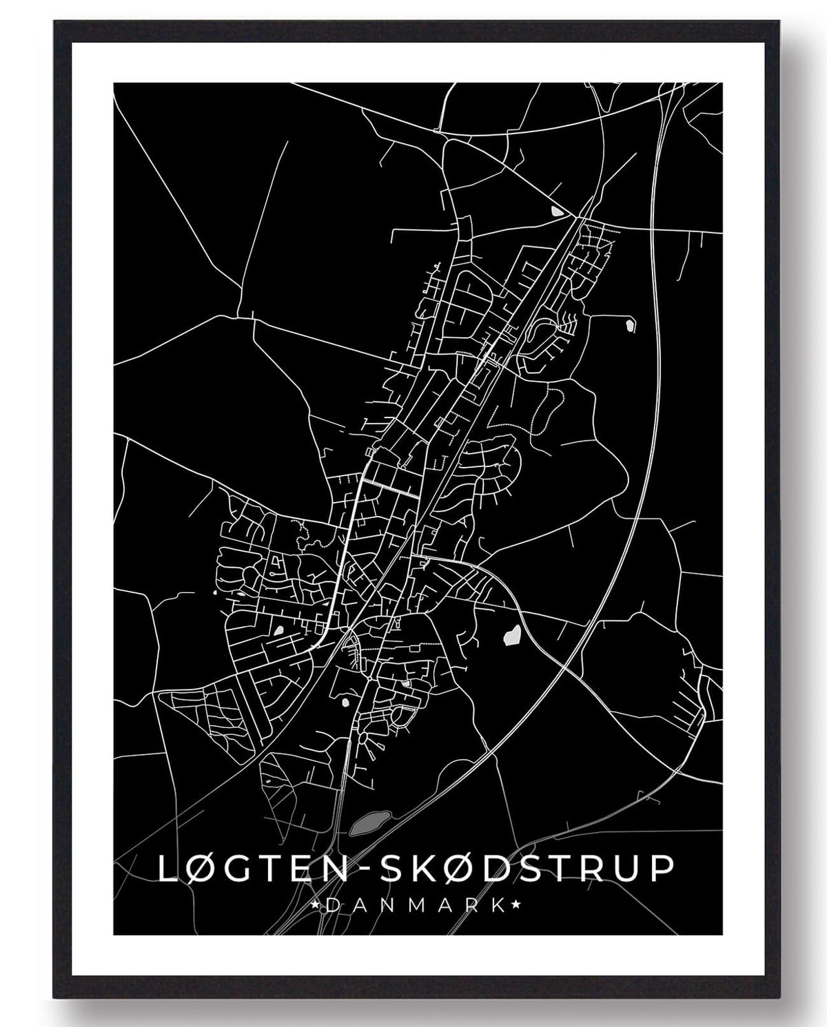 Løgten Skødstrup by plakat - sort (Størrelse: M - 30x40cm)