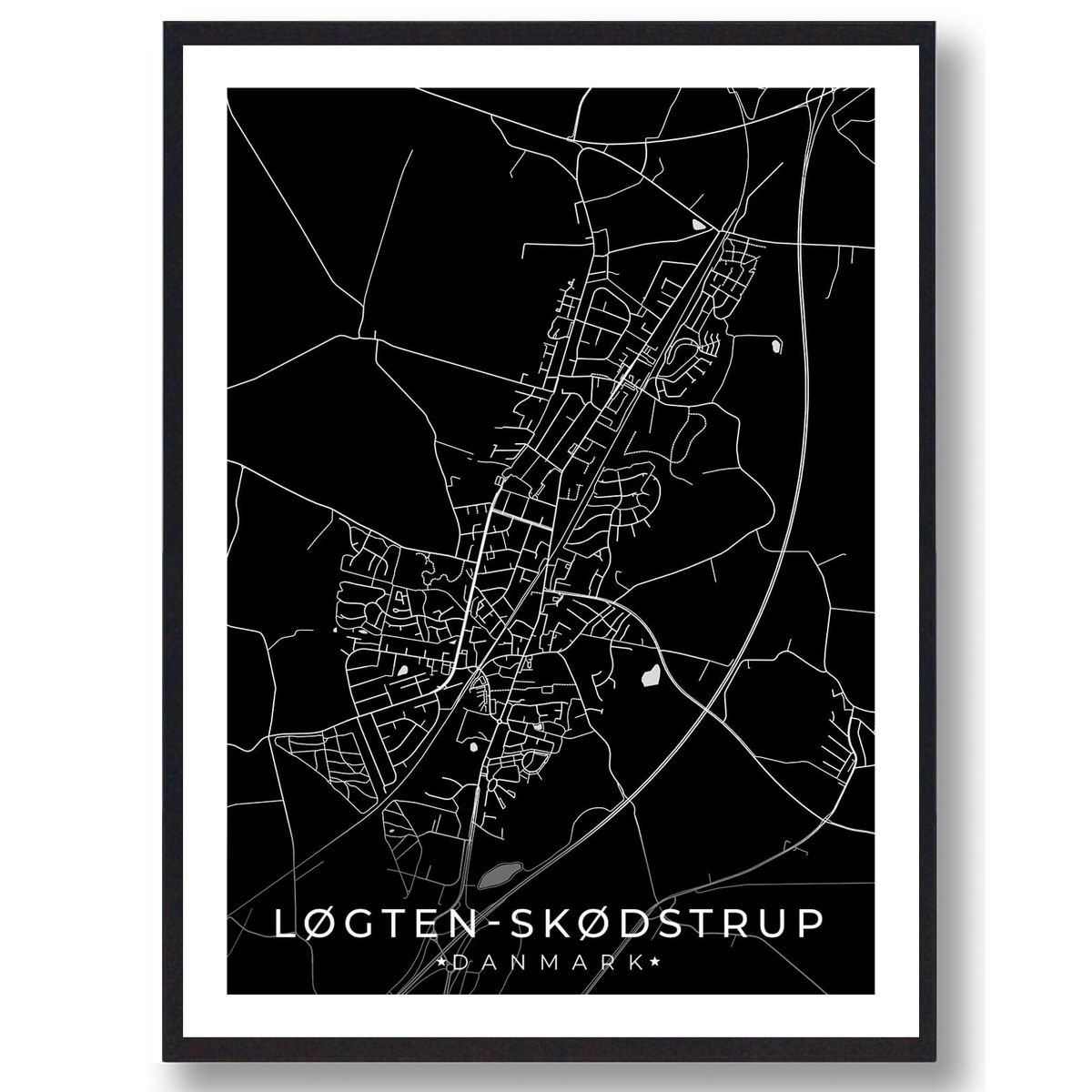 Løgten Skødstrup by plakat - sort (Størrelse: S - 21x29,7cm (A4))