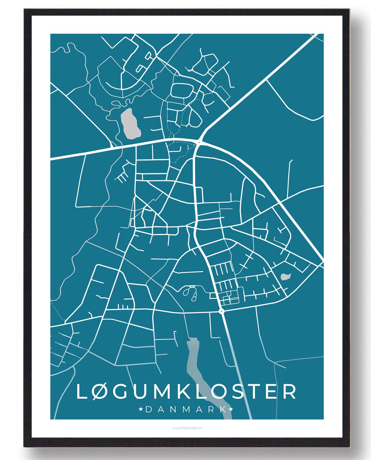 Løgumkloster by plakat - blå (Størrelse: L - 50x70cm (B2))