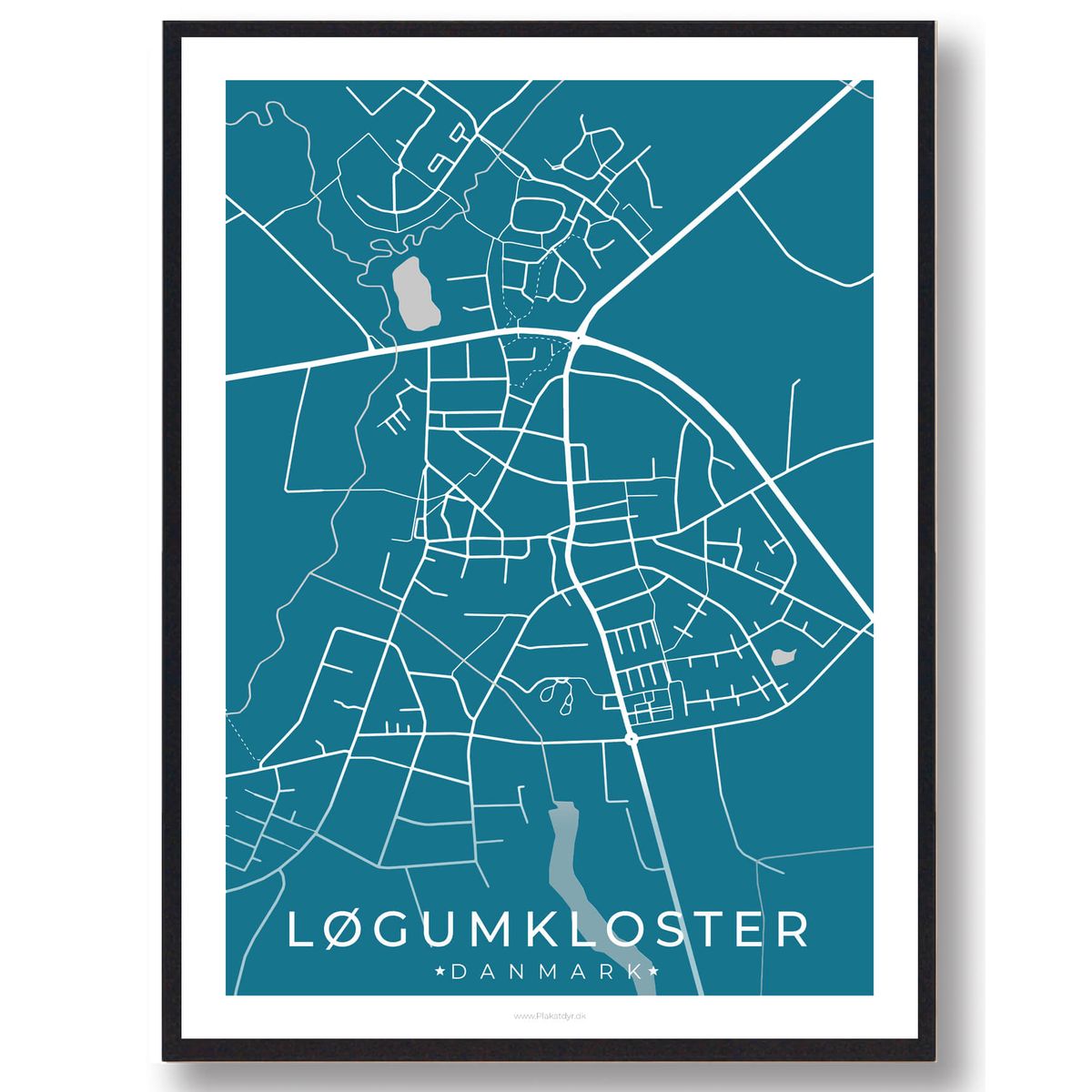 Løgumkloster by plakat - blå (Størrelse: S - 21x29,7cm (A4))