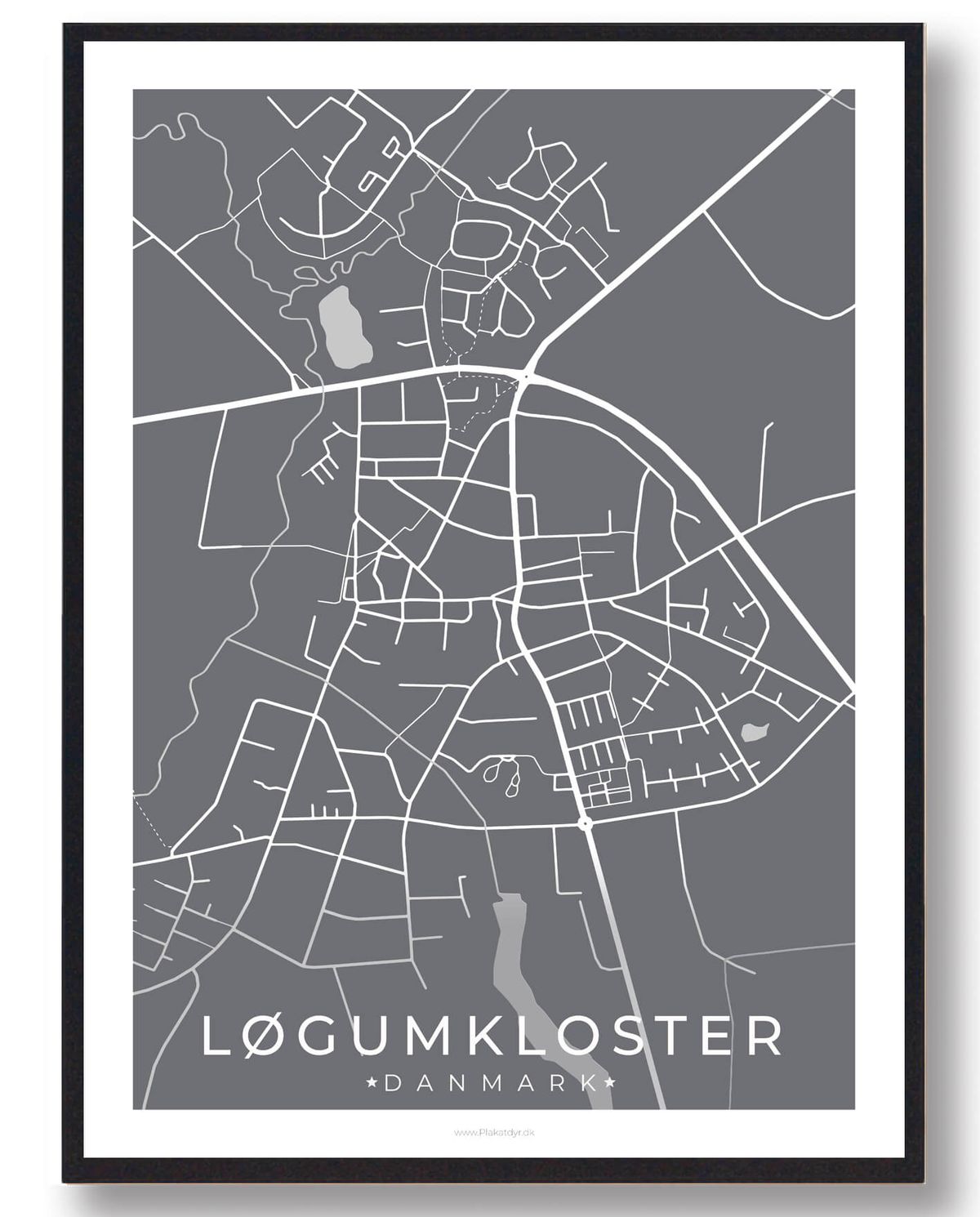 Løgumkloster by plakat - grå (Størrelse: L - 50x70cm (B2))